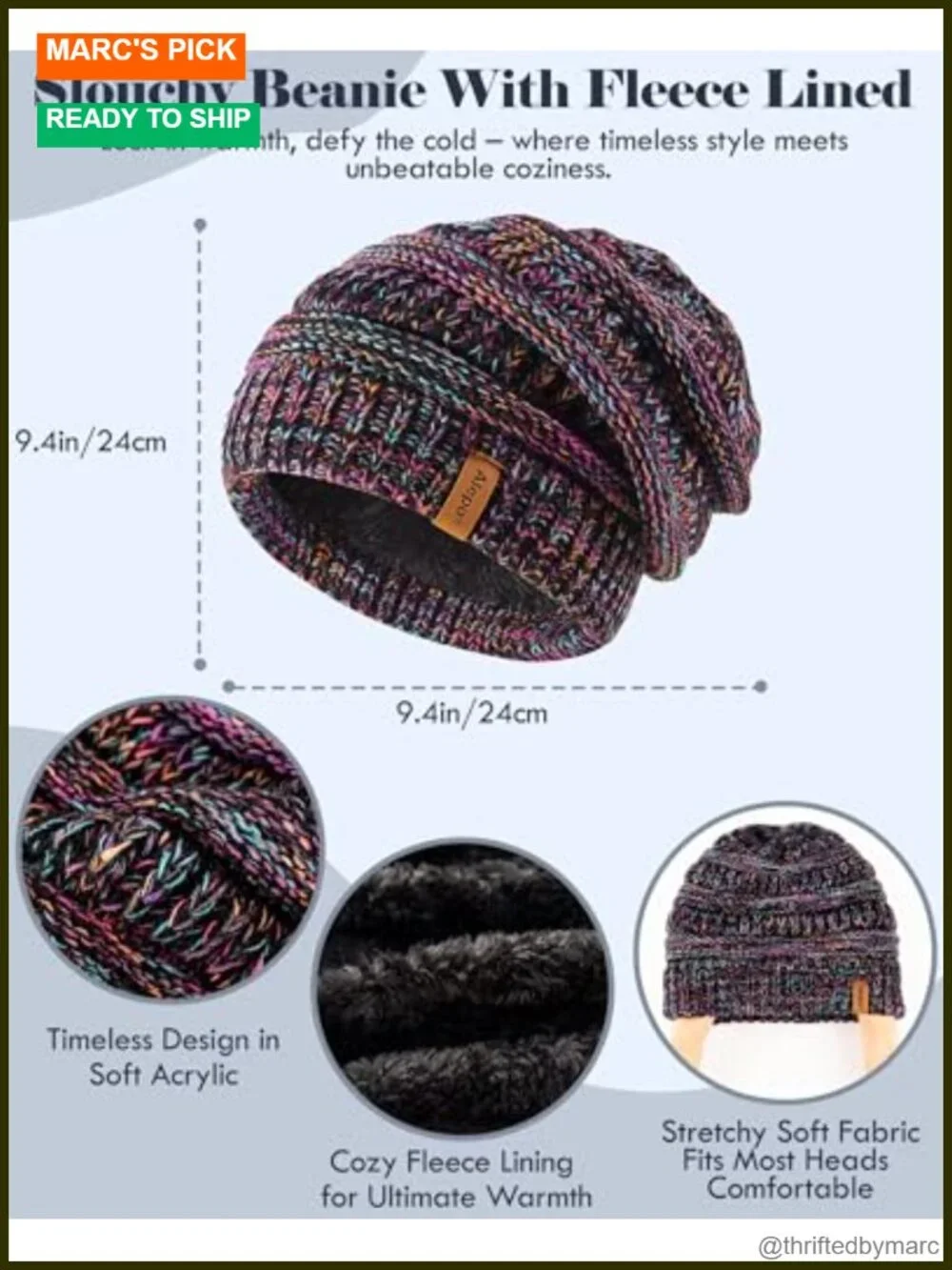Winter Beanie Hat Scarf Gloves Set, Slouchy Beanie, Touchscreen Gloves, Warm 3